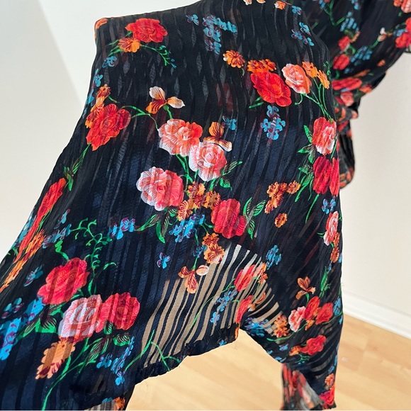 Whimsigoth Sheer Floral Long Sleeve Midi Dress Romantic Garden Style - Picture 7 of 15